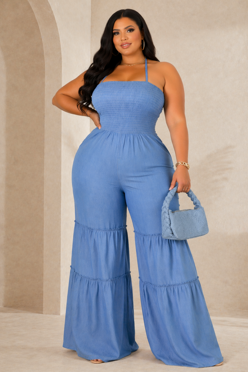 Delicia Flowy Denim Jumpsuit (Plus Size)