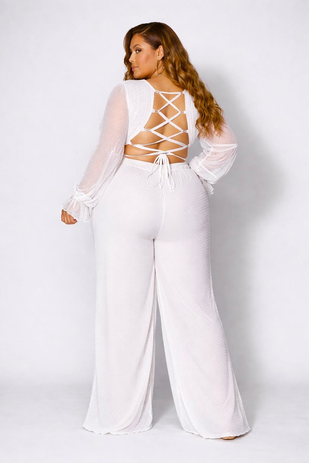 Sasha Flowy Crisscross Open  Tie Back Jumpsuit (Plus size)