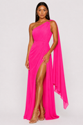 Zaria Drape One-Shoulder Side Slit Flowy Maxi Dress